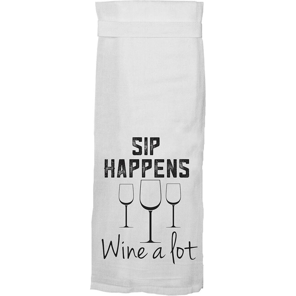 Twisted Wares Flour Sack Dish Towel - Sip Happens Wine A Lot -- Tea Towel NEW